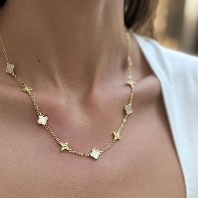 Adornia Mother-Of-Pearl & Cubic Zirconia Clover Station Necklace