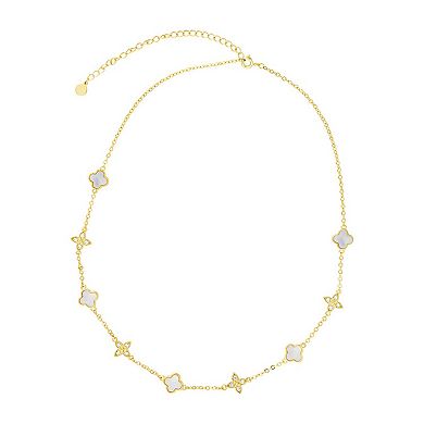 Adornia Mother-Of-Pearl & Cubic Zirconia Clover Station Necklace