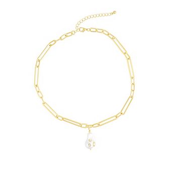 Adornia Paper Clip Chain Crystal Simulated Pearl Drop Necklace