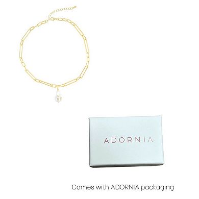 Adornia Paper Clip Chain Crystal Simulated Pearl Drop Necklace