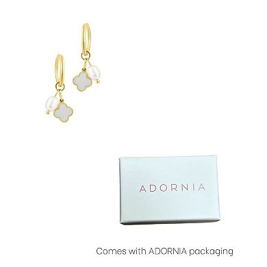 Adornia Tarnish Resistant Freshwater Cultured Pearl & Mother-Of-Pearl Clover Hoop Earrings
