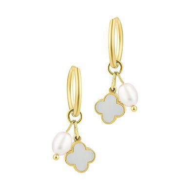 Adornia Tarnish Resistant Freshwater Cultured Pearl & Mother-Of-Pearl Clover Hoop Earrings