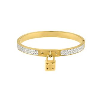 Adornia Tarnish Resistant Cubic Zirconia Pave Lock Bangle Bracelet