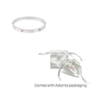 Adornia Tarnish Resistant Stainless Steel Cubic Zirconia Clover Bangle Bracelet