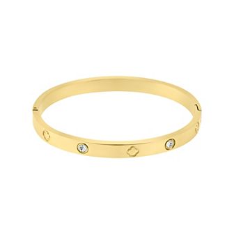 Adornia Tarnish Resistant Stainless Steel Cubic Zirconia Clover Bangle Bracelet