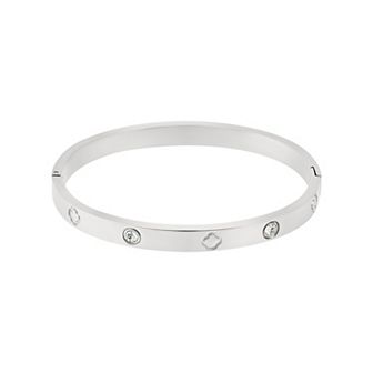 Adornia Tarnish Resistant Stainless Steel Cubic Zirconia Clover Bangle Bracelet