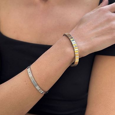 Adornia Tarnish Resistant Two-Tone Stainless Steel Stretch Bar Bracelet