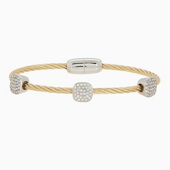 Juvell Two Tone 18k Gold Plated Cubic Zirconia Station Bangle Bracelet