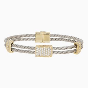 Juvell Two Tone 18k Gold Plated Cubic Zirconia Double Row Bangle Bracelet