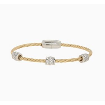 Juvell Two Tone 18k Gold Plated Bead Cubic Zirconia Bangle Bracelet