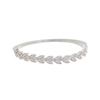 Juvell 18k White Gold Plated Cubic Zirconia Leaf Hinged Bangle Bracelet