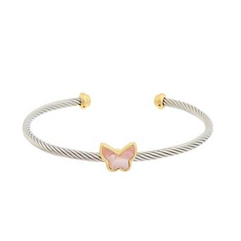 Juvell Two Tone 18k Gold Plated Mother-of-Pearl Butterfly Bangle Bracelet
