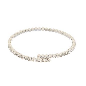 Juvell 18k White Gold Plated Cubic Zirconia Bypass Bangle Bracelet