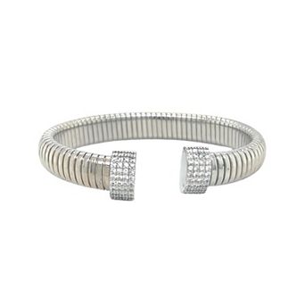 Juvell 18k White Gold Plated Textured Cubic Zirconia Cuff Bracelet