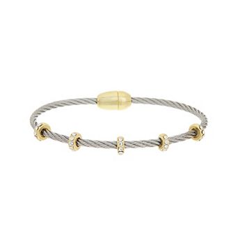 Juvell Two Tone 18k Gold Plated Cubic Zirconia Beaded Station Bangle Bracelet
