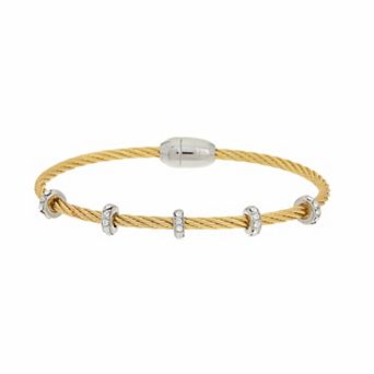 Juvell Two Tone 18k Gold Plated Cubic Zirconia Rope & Bead Bangle Bracelet