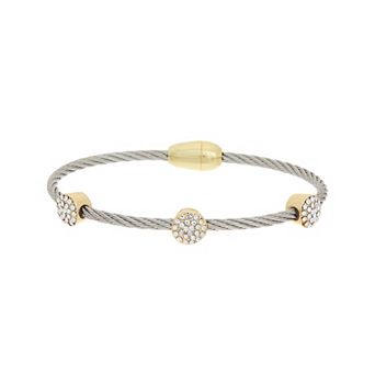Juvell Two Tone 18k Gold Plated Beaded Cubic Zirconia Bangle Bracelet