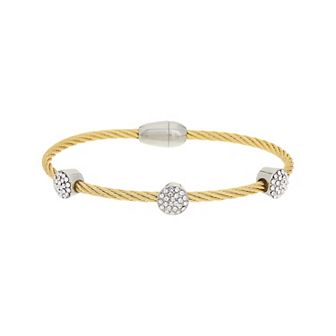 Juvell Two Tone 18k Gold Plated Bead Cubic Zirconia Bangle Bracelet