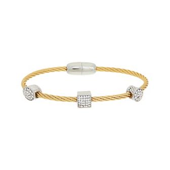 Juvell Two Tone 18k Gold Plated Geometric Bead Cubic Zirconia Bangle Bracelet