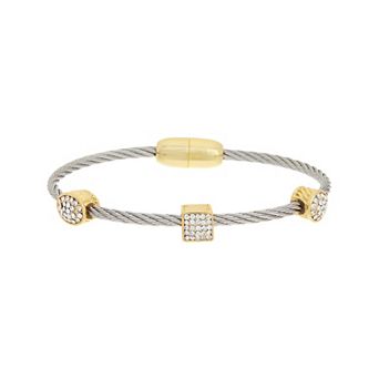 Juvell Two Tone 18k Gold Plated Mixed Bead Cubic Zirconia Bangle Bracelet