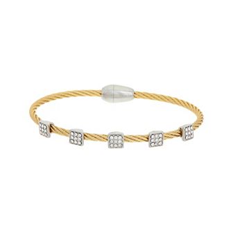 Juvell Two Tone 18k Gold Plated Square Bead Cubic Zirconia Bangle Bracelet