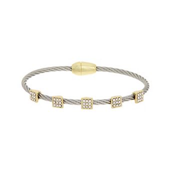 Juvell 18k Gold Plated Square Bead Cubic Zirconia Bangle Bracelet