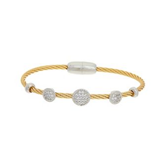 Juvell Two Tone 18k Gold Plated Round Bead Cubic Zirconia Bangle Bracelet