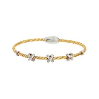 Juvell Two Tone 18k Gold Plated X Bead Cubic Zirconia Bangle Bracelet