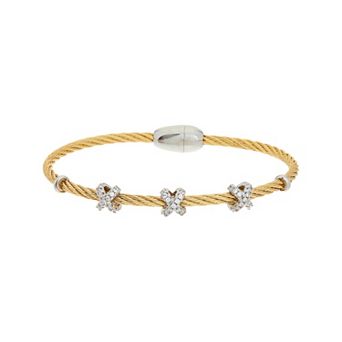 Juvell Two Tone 18k Gold Plated X Bead Cubic Zirconia Bangle Bracelet
