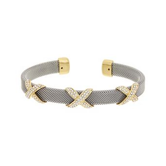 Juvell Two Tone 18k Gold Plated Cubic Zirconia X Cuff Bracelet