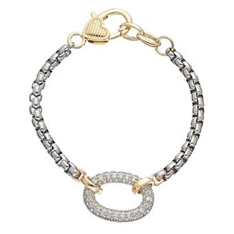 Juvell Two Tone 18k Gold Plated Cubic Zirconia Oval Link Bracelet