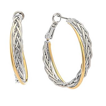 Juvell Two Tone 18k Gold Plated Woven Hoop Earrings