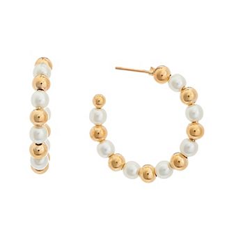 Juvell 18k Gold Plated Simulated Pearl Hoop Earrings