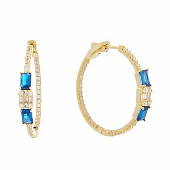 Juvell 18k Gold Plated Blue & White Cubic Zirconia Hoop Earrings