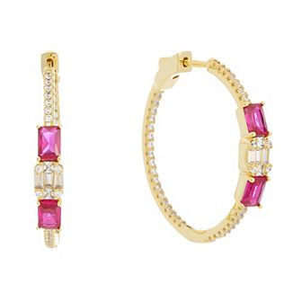 Juvell 18k Gold Plated Pink & White Cubic Zirconia Hoop Earrings