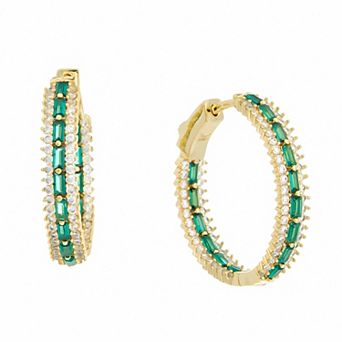Juvell 18k Gold Plated Green & White Cubic Zirconia Hoop Earrings