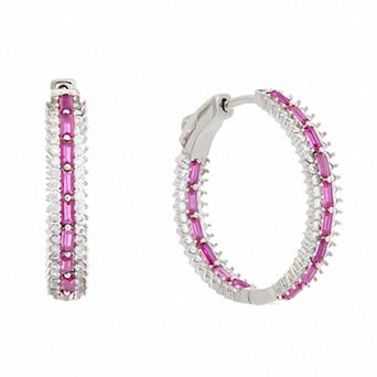 Juvell 18k White Gold Plated Pink & White Cubic Zirconia Hoop Earrings