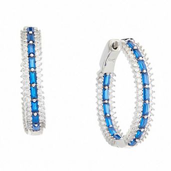 Juvell 18k White Gold Plated Blue & White Cubic Zirconia Hoop Earrings