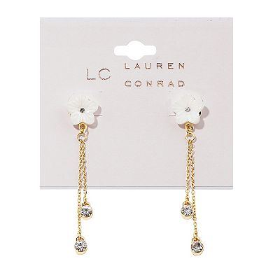 LC Lauren Conrad Gold Tone White Flower Post Earrings with Crystal Stone Drops