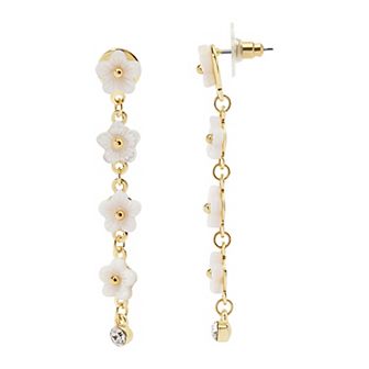 LC Lauren Conrad Gold Tone White Flower Linear Drop Earrings