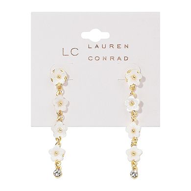 LC Lauren Conrad Gold Tone White Flower Linear Drop Earrings