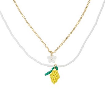 LC Lauren Conrad 2-Row Gold Tone Chain & White Cord Fruit Pendant Necklace