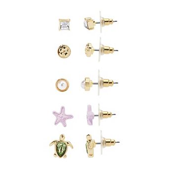 LC Lauren Conrad 5-Pair Gold Tone Turtle & Starfish Nickel Free Earring Set