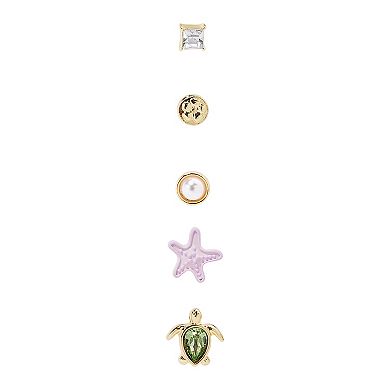 LC Lauren Conrad 5-Pair Gold Tone Turtle & Starfish Nickel Free Earring Set