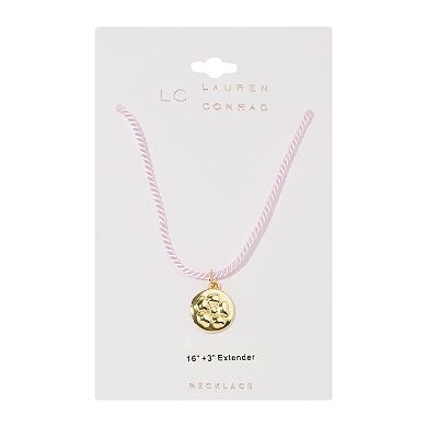 LC Lauren Conrad Pink Cord Gold Tone Pendant Necklace