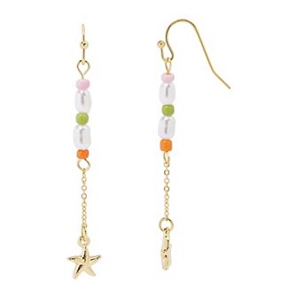 LC Lauren Conrad Gold Tone Starfish Simulated Pearl Nickel Free Earrings