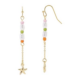 LC Lauren Conrad Gold Tone Starfish Simulated Pearl Nickel Free Earrings