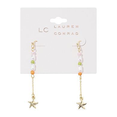 LC Lauren Conrad Gold Tone Starfish Simulated Pearl Nickel Free Earrings
