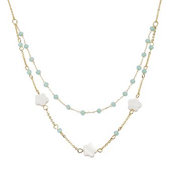LC Lauren Conrad Gold Tone Beaded Multi-Row & Flower Necklace