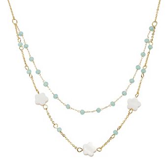 LC Lauren Conrad Gold Tone Beaded Multi-Row & Flower Necklace